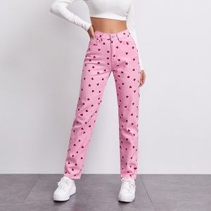 Pink Heart Print Pants / Jeans